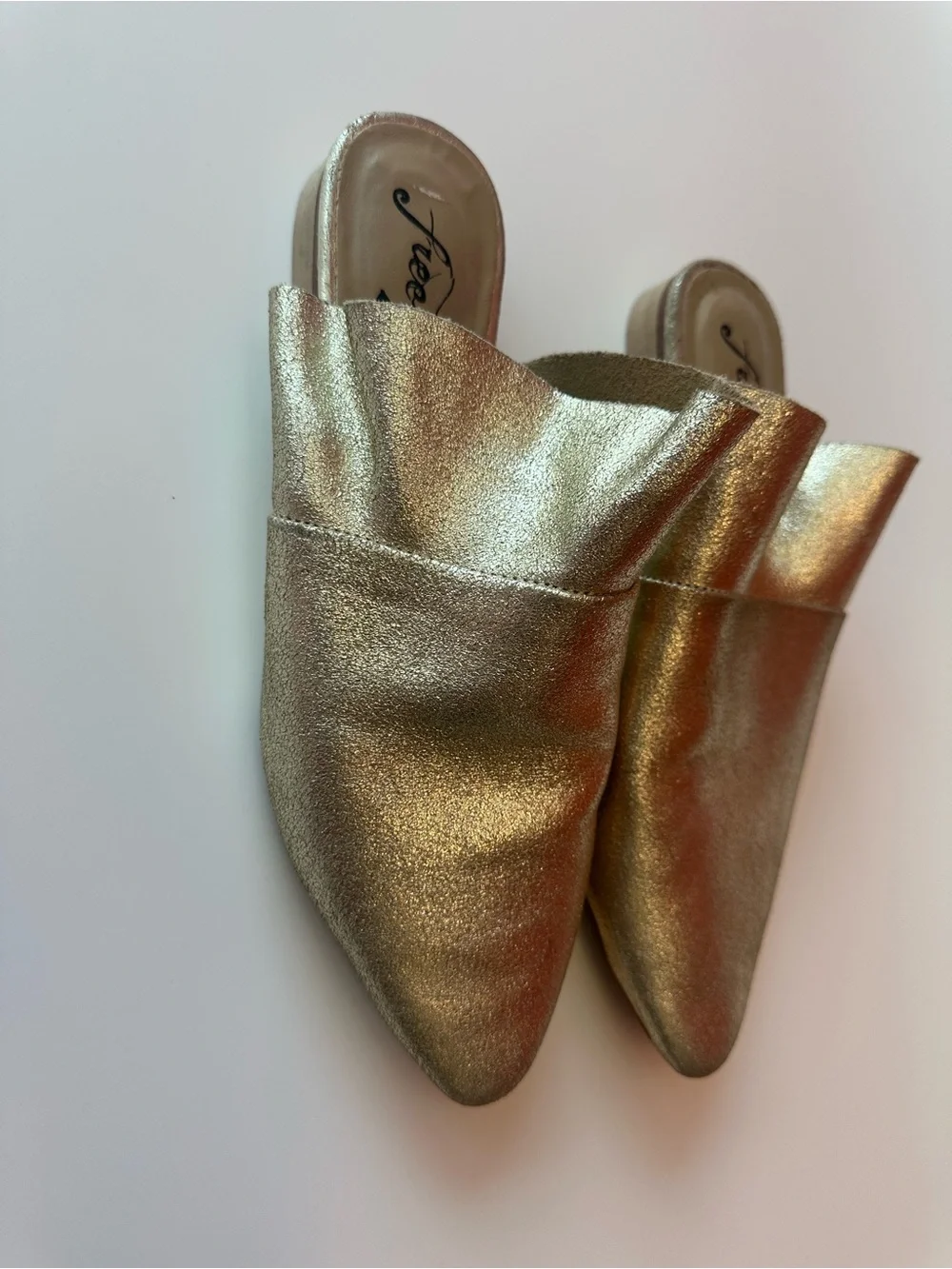 Free People Gold Metallic Ruffle Pointed Mules